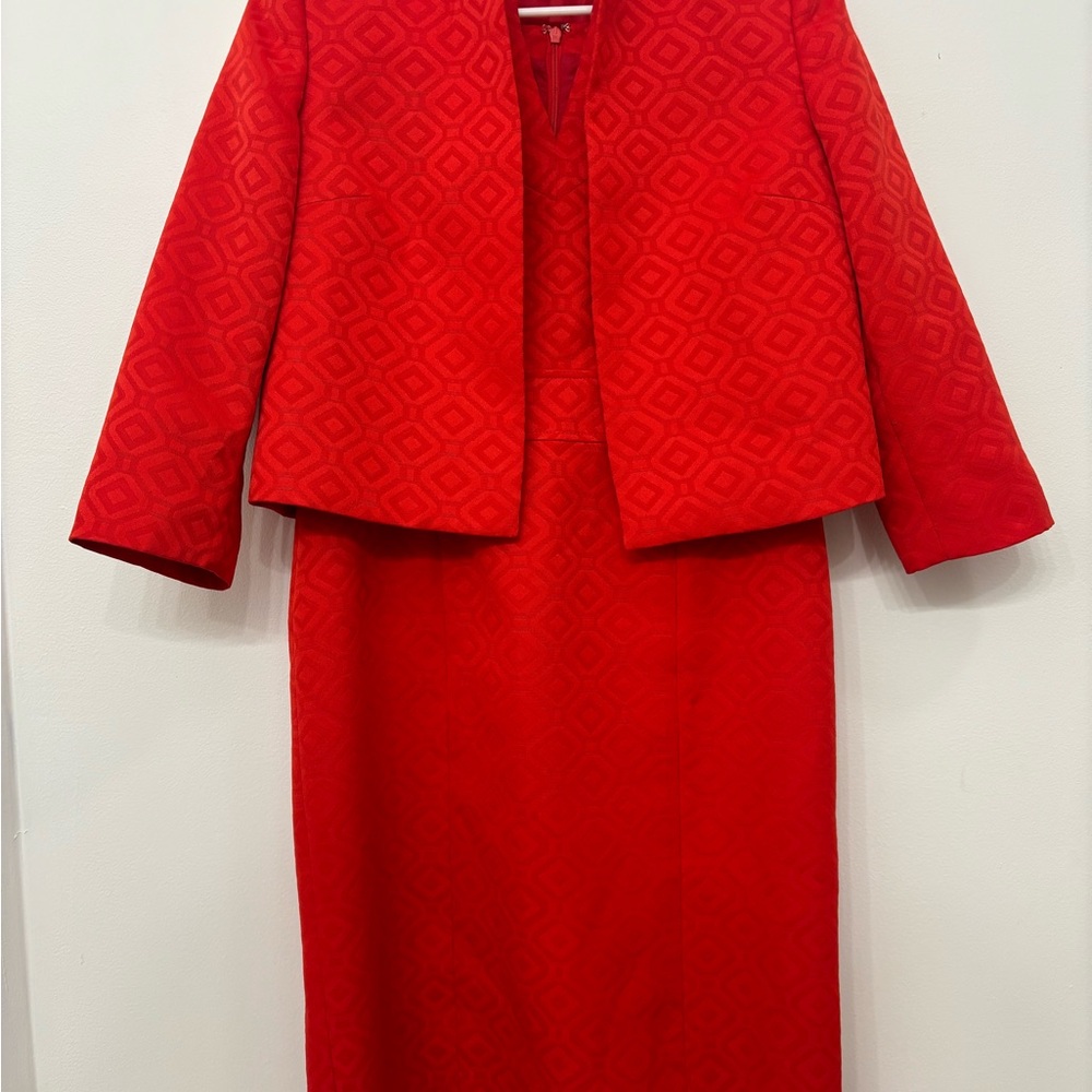 Size 6 Kasper Vibrant Red Dress and Jacket Ensemble